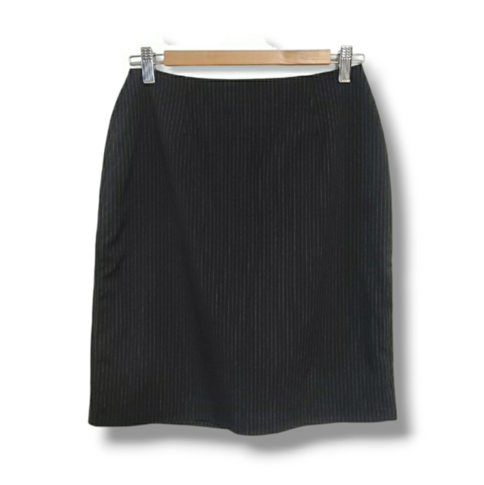 Pencil Skirt Classic Knee Length Black Pinstripe